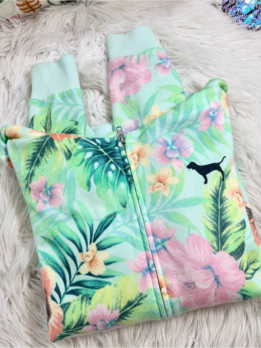 VS PINK • Pastel Tropical Floral Zip Up Hoodie